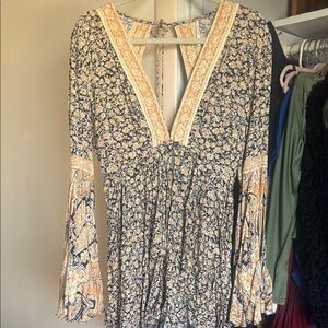 Floral Bohemian Dress with Bell Sleeves